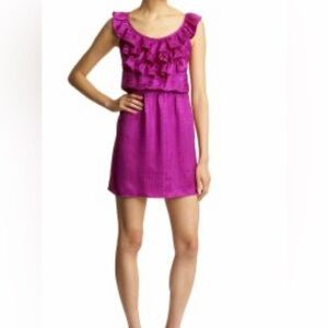 Amanda Uprichard  Silk hot pink Dress Womens ruffle sleeveles revolve